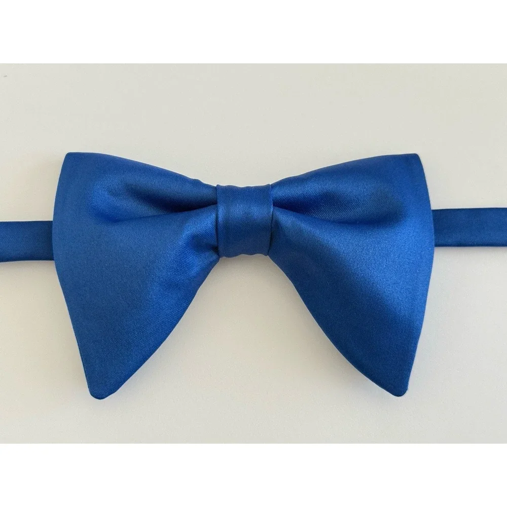 Handmade Royal Blue Satin Bow tie‎ Vintage style 70`s Bowtie Pretied Formal Prom